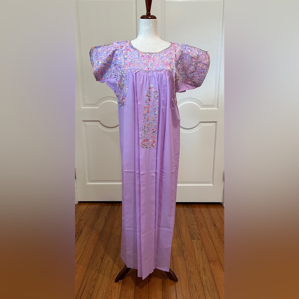 San Antonino Maxi Dress,Oaxaca Mexican dress.Hand Embroidered with Silk Thread.